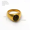 Anillo de Piedra Ojo de Tigre Transfronterizo Europeo y Americano para Mujer, Diseño de Nicho, Anillo de Dedo Índice de Piedra Natural Vintage, Joyería de Mano Moderna y Única al por Mayor