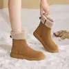 Botas de Neve com Solado Plano Femininas 2026 Inverno Novo Bico Redondo Moda Versátil Aveludado Espesso Quente Solado Grosso Botas de Algodão Femininas