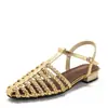 Sandalias de Diadema Tejida Nuevas de Verano Tacón Bajo Moda Tira Única Estilo Romano Retro Versátiles Zapatos para Mujer 833-205