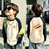 Camiseta Térmica de Forro Polar para Niños 2026 Otoño/Invierno, Estilo Nuevo, Raglán, Manga Larga, Cuello Redondo, Capa Base para Niños Medianos a Grandes, Top Casual de Capa Base