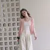 Cárdigan de punto rosa con cuello en V para mujer, camisa casual holgada para aire acondicionado, top cárdigan de encaje para protección solar 770