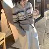 Jaqueta suéter jacquard retrô estilo coreano com zíper duplo para mulheres, peça de outer wear para outono e inverno, cardigã de tricô casual, top que rejuvenesce