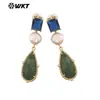 Me121 Brincos Longos Estilo Palácio Retrô Quadrado Gota D'água Pedra Preciosa Pérola Design para Meninas com Joia de Saia