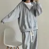 947 # Conjunto Esportivo para Mulheres Primavera e Outono 2025 Estilo Coreano Estudante Solto Moda Celebridade da Internet Casual Conjunto de Duas Peças para Corrida