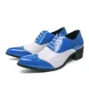 Zapatos de cuero brillantes de punta con cordones de encaje transfronterizos en colorblock para primavera, zapatos casuales de tacón alto formales a la moda, zapatos para hombre de talla grande que aumentan la altura