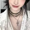 Collar Cruzado con Cuentas Dulce y Fresco para Mujer Multicapa Apilable Sensación de Alta Gama Cadena para Clavícula Estilo Oscuro Colgante Retro Accesorios