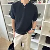 Camisa de Punto de Manga Corta con Cuello Henry para Hombre, Texturizada, Corte Slim Fit de Negocios Británico, Seda de Hielo de Verano, Moderna, Venta al por Mayor Transfronteriza