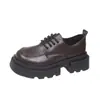 Zapatos de Cuero de Suela Gruesa Estilo Británico para Mujer, Nuevos Zapatos de Plataforma con Cordones Retro Primavera 2026, Mocasines para Personas Menudas