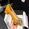 Zapatos de tacón alto de cuero genuino para mujer con lazo de pedrería, boca poco profunda, tacón grueso, Zapatos de Hada Francesa, Nuevo Modelo 2026, Zapatos de Piel de Oveja para Commuter