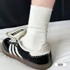 Calcetines de encaje para mujer, de doble costura, resistentes al desgaste, absorbentes de sudor, transpirables, calcetines elásticos de media pantorrilla, algodón, amigables con la piel, cómodos, calcetines para el hogar y la maternidad