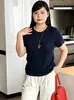 Top de punto básico versátil de manga corta con cuello redondo para mujer talla grande, colección otoño 2026, top casual holgado para damas talla grande