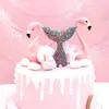 Decoración creativa hermosa brillante enchufable nueva lentejuelas para pastel cola de sirena tarjeta de decoración de pastel de cumpleaños adornos