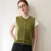 Colete Cardigan de Tricô 100% Caxemira Pura Feminino Gola Redonda com Botões Suéter para Camadas Sem Mangas Top Elegante