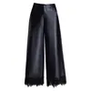 Calça Wide Leg Cropped de Renda para Mulheres 2025 Novo Estilo Coreano de Inverno Calça de Couro Casual com Cintura Elástica Calça Reta Solta Tendência