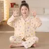 Pijama Infantil Conjunto Algodão Nuvem Primavera e Outono Manga Longa Roupas de Ar Condicionado para Meninas Crianças Pequenas, Médias e Grandes Estilo Princesa Roupa de Casa