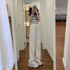 Jeans anchos color blanquecino para mujer, estilo coreano, de tiro alto, versátiles, estilizan, holgados, de pierna recta, fluidos, hasta el suelo, adecuados para estudiantes
