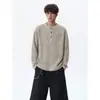 Estilo Old Money Camisa Polo de Manga Larga con Cuello Henry Camiseta para Hombre Tallas Grandes Marca de Moda Primavera Otoño Capa Interior Texturizada Capa Base