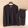 Roupa íntima térmica masculina transfronteiriça, camada base térmica masculina com forro de fleece, conjunto fino de top e calça para outono, vestuário masculino