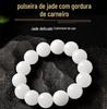 Pulseira de Jade Branco Xinjiang Jade Seda Dourada Anel Único Pulseira de Jade para Homens e Mulheres Jade Natural Contas Redondas Contas à Mão Atacado