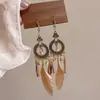 Pendientes de gancho de resina con forma de hoja ovalada y pluma, transfronterizos europeos y americanos, pendientes frescos y sencillos de verano, pendientes de diseño nicho para mujer