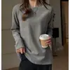Camiseta de Manga Larga con Cuello Redondo Cepillado W Derong para Mujer en Otoño e Invierno, Estilo Perezoso, Top Interior Holgado que Cubre la Carne que se Puede Usar como Prenda Base