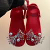 Zapatos de Ballet Mary Jane Perforados de Nuevo Estilo con un Toque de Lujo, Presentando Adornos Florales, Pedrería y una Hebilla de Zapato de Lazo Desmontable