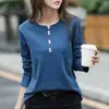Estilo Nuevo Primavera y Otoño 2025 Camiseta de Algodón Puro Talla Grande Manga Larga para Mujer Camiseta Suelta de Cuello en V Estilo Coreano Top para Mujer Camiseta Base