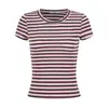 Camiseta de Manga Corta Ajustada con Rayas Rosas Unbdns para Mujer, Nuevo Estilo Coreano Verano 2026, Top Elegante y Adelgazante