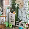 Nueva Decoración de Fondo de Gasa Verde Estilo Caligrafía China para Sala de Té de Jardín de Infancia con Tela Estilo Antiguo para una Escena Poética