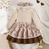 Vestido floral de manga larga para bebé niña y falda de encaje de doble capa y diadema a juego del mismo color, delicado vestido de princesa