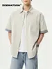 Camisa de Manga Corta a Cuadros Retro Americano Bloques de Color para Hombre Zoewatson Verano Casual Versátil Cuello Camisero