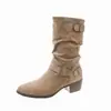 Nueva colección de otoño 2026: Botas de tacón grueso estilo francés hasta el tobillo para mujer, con diseño retro, efecto de realce de altura, estilo versátil y punta fina.