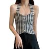 Camisola de tiras con estampado de pata de gallo Estilo Hong Kong Ropa interior retro 2025 Nuevo Elegante Efecto adelgazante a la cintura Top retro Moderno
