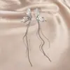 Novos Brincos com Franjas e Strass, Design de Borboleta e Flor, Tarraxas de Pérola S925, Brincos Longos Estilosos e Elegantes Que Fazem o Rosto Parecer Mais Magro