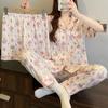 Pijama de dibujos animados de conejito floral para mujer, verano, manga corta, conjunto de tres piezas, algodón nube, dulce, alta gama, ropa de casa al por mayor