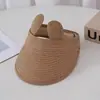 Sombrero de paja para niños para protección solar en verano, lindo sombrero de paja abierto con orejas de conejo, sombrero de paja transpirable para bebés niños y niñas