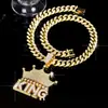 TEMU Cadena Colgante Hip Hop Popular Corona de Diamantes Letra Rey Cadena Cubana de Aleación En Stock Venta al por Mayor