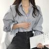 Camisa listrada de design para estudantes do sexo feminino estilo coreano solta 2024 primavera e outono novo top de camisa feminino estilo ocidental
