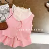 Conjunto de Verão Feminino com Capuz de Renda Sem Mangas Novo Estilo Roupa de Verão para Menina Bebê Moda Shorts Conjunto de Duas Peças Comércio Exterior