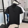 Camisa Polo de Seda Helada para Hombre Secado Rápido Transpirable Refrescante Manga Corta Casual de Negocios Color Sólido Camiseta con Cuello de Solapa y Cremallera Cuello Alto Media Manga