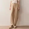 Calça de Cashmere Cenoura Outono e Inverno Nova Feminina Solta Emagrecedora Longa Clássica Versátil Cor Sólida Design com Cordão