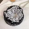 Scrunchie Xadrez Bordado com Renda Romântica Estilo Francês Elástico Elegante para Cabelo Estilo Coreano Headband para Coque Primavera
