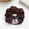 Scrunchie Colorido Retro Coreano com Bolinhas e Laço Escovado Lenço Quadrado Prendedor de Cabelo para Mulheres Acessórios de Cabelo para Atacado