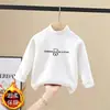 Blusa versátil de camada base para crianças de porte médio a grande para meninas, estilo outono e inverno, camiseta térmica de veludo com mangas compridas, roupa íntima quente, gola semi-alta