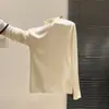 Nuevo Suéter de Punto de Lana para Mujer Otoño 2025, Color Sólido, Corte Ajustado, Cuello Semi Alto, Ceñido a la Cintura, Adelgazante, Manga Larga