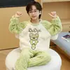 Pijama de niño invierno traje de forro polar de coral con forro de polar engrosado cuello redondo para niños ropa de casa de franela se puede usar afuera