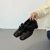 Nueva Versión de Zapatos Planos Mary Jane Estilo Retro Francés de Piel de Oveja para Mujer, Punta Cuadrada, Boca Baja, Aumento Oculto de Altura