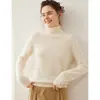 25 novos suéteres de cashmere de gola alta para mulheres, com gola alta, corte solto, material grosso, cor sólida simples e design de tricô pullover