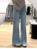 Jeans Plus Size para Mulheres com Cintura Alta, Sem Barra, Coleção Primavera/Outono 2025, Novo Look Emagrecedor, Calças Largas, Comprimento Total, Levemente Flare