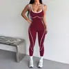 Conjunto de yoga europeo y americano de una pieza transfronterizo para mujer, bloques de color, espalda descubierta, pantalones largos de melocotón para glúteos, ropa integrada para deportes de Pilates y fitness